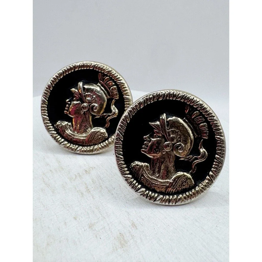 Vintage Mens Swank Centurion Roman Soldier Goldtone & Black Cufflinks